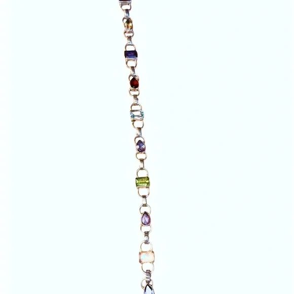 Vintage Sterling Silver Multicolor Gemstone Silver Bracelet. For small wrists. - Picture 2 of 2